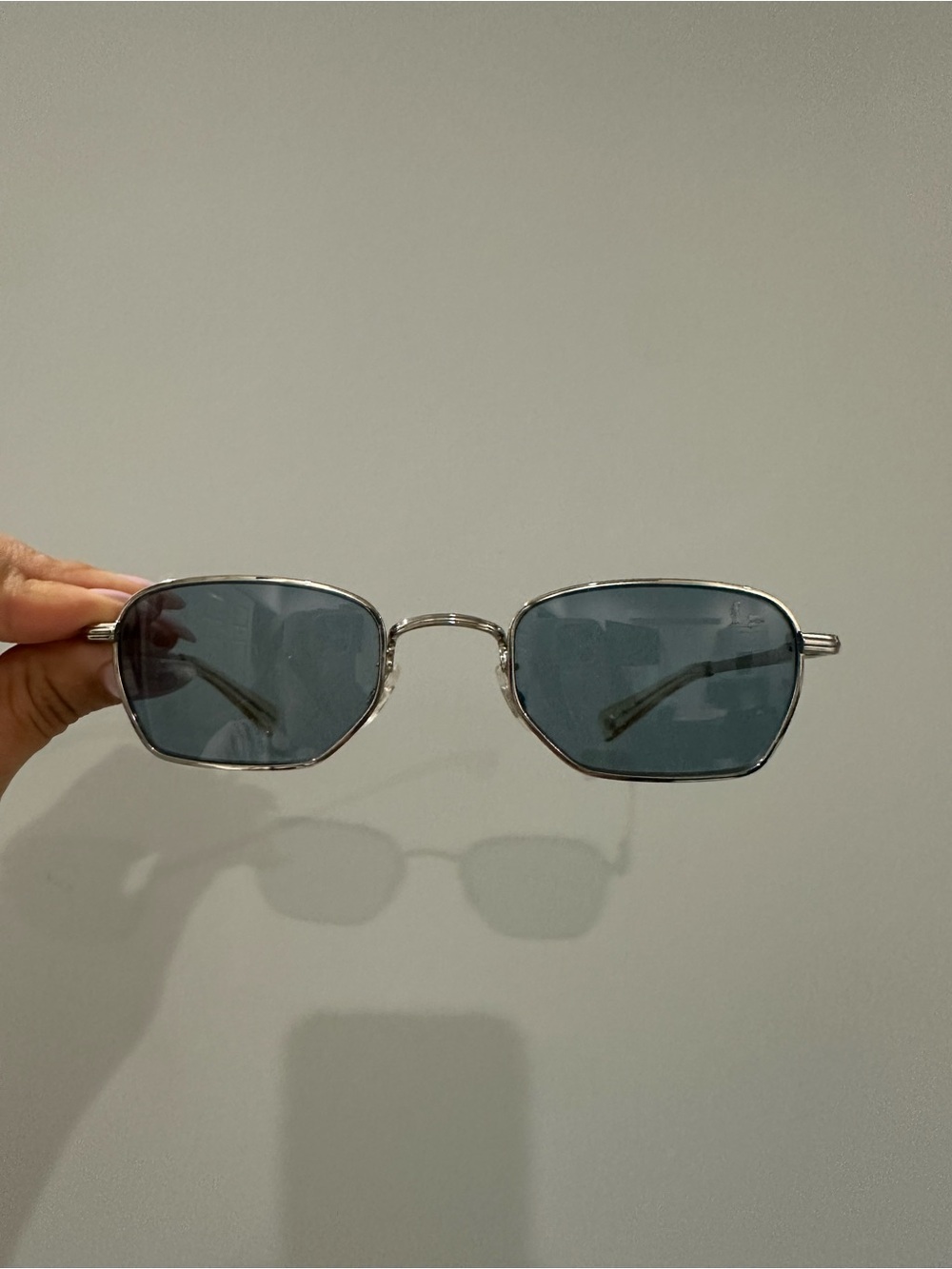 Garrett Leight California Sunglasses – Silver Frame / Blue Lenses + Case